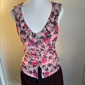 Anthropologie’s Maeve New Tie Front Floral Ruffle Lace V-Neck Pink Women's Top